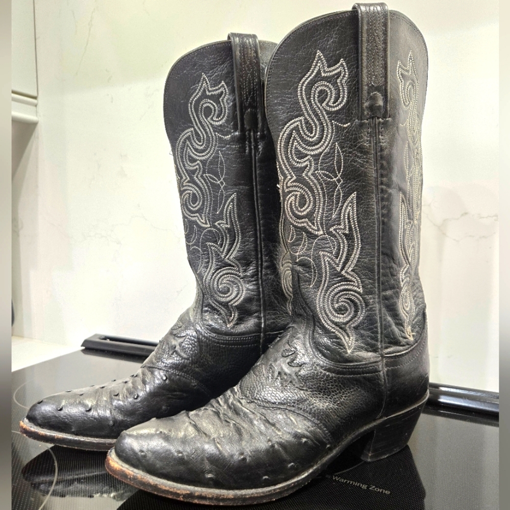 1883 Lucchese Black Exotic Ostrich Women’s Western Cowboy Boots Size 6.5